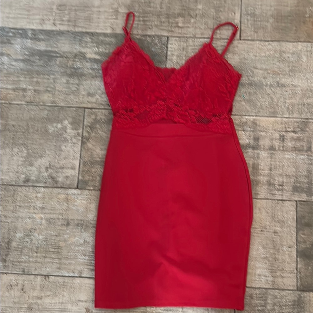 Elegant Red Lace Slip Dress